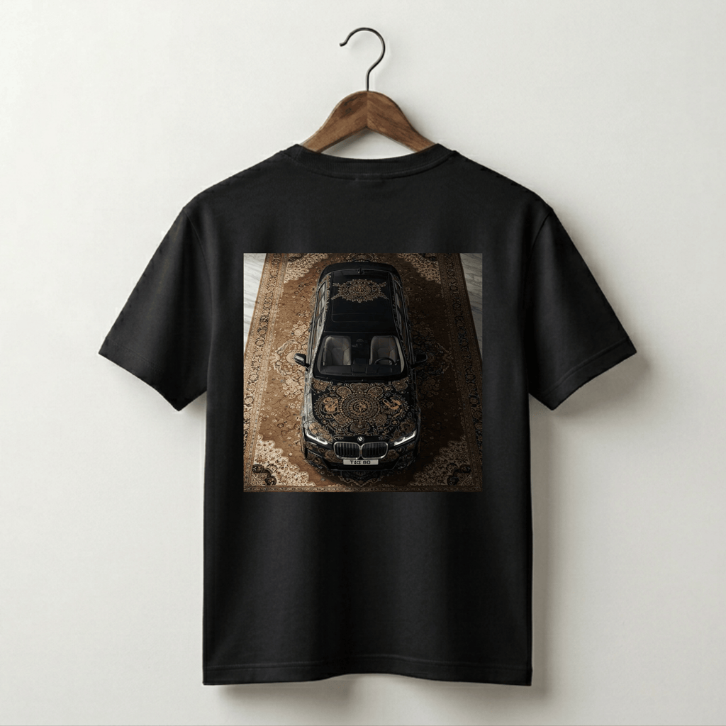 VLVRA Black BMW Mandala Carpet Oversized T-Shirt – 220 GSM Interlock